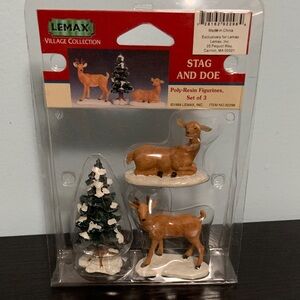 Lemax Stag and Doe with Snowy Tree Set